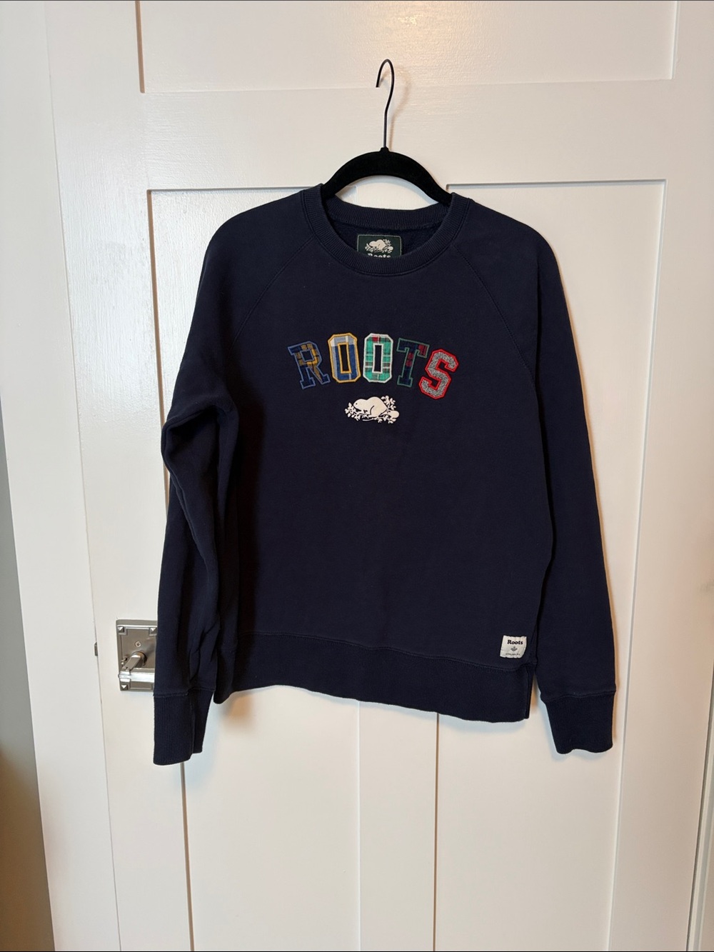 Roots Navy Crewneck Sweatshirt with Embroidered Logo